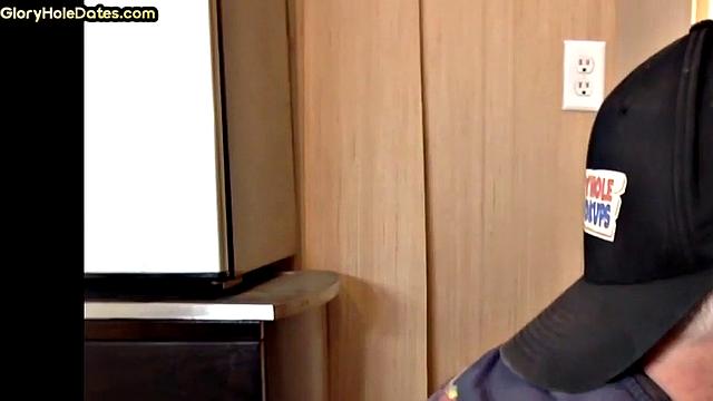 Homemade gloryhole DILF gets fucked after sucking