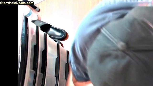 Homemade gloryhole DILF gets fucked after sucking