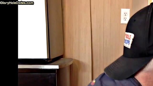 Homemade gloryhole DILF gets fucked after sucking