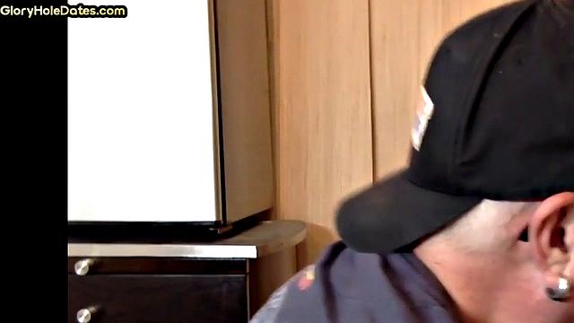 Homemade gloryhole DILF gets fucked after sucking