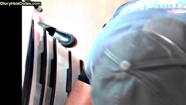 Homemade gloryhole DILF gets fucked after sucking