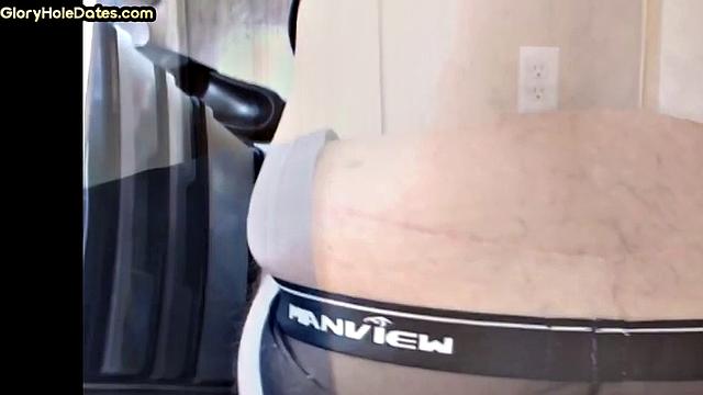 Homemade gloryhole DILF gets fucked after sucking