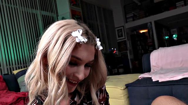 Skinny petite amateur wanks POV dick and talks dirty