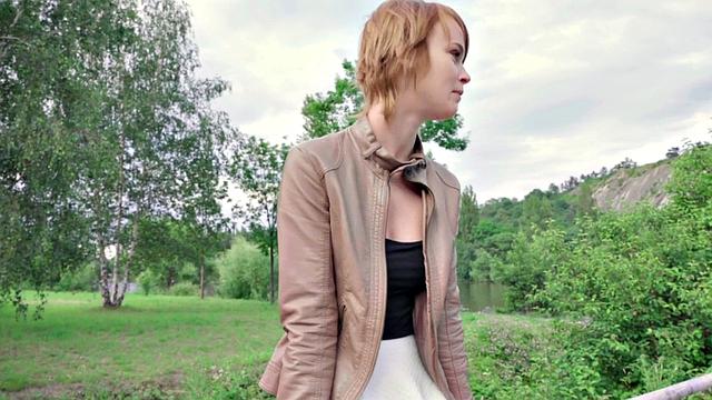 Brown-haired teen with small tits gets fucked in public for cash