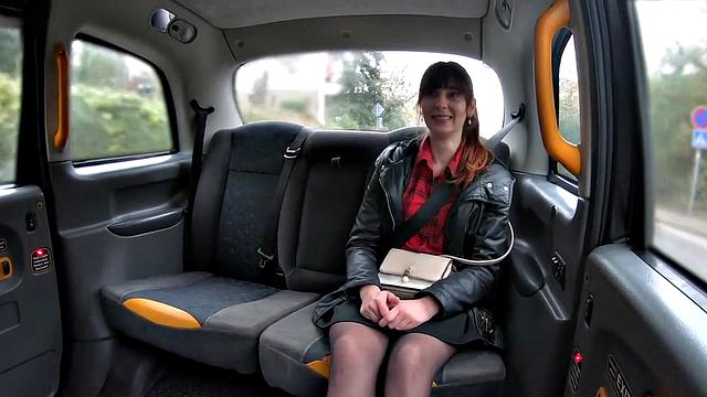 Cute 21yo taxi client rides driver for free ride