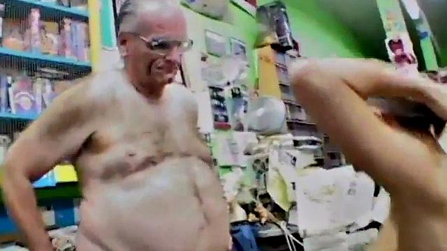 Hot blonde sucks off fat oldman cock