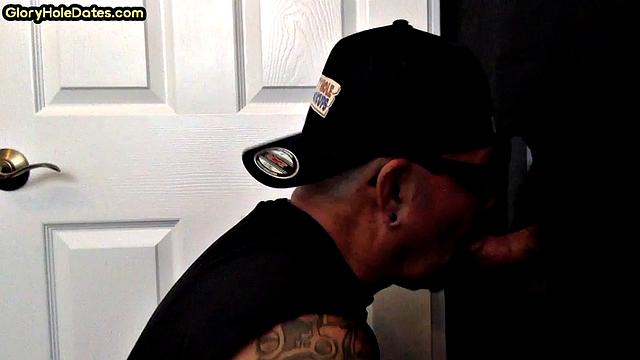 Gloryhole DILF sucks cock till cum in mouth