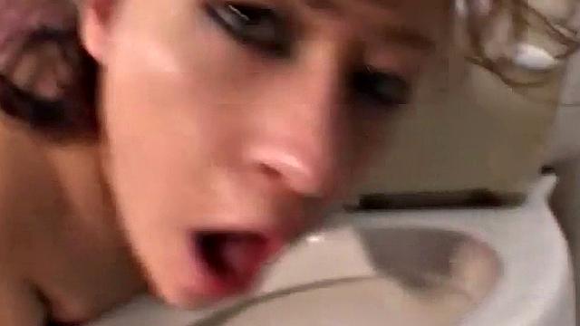 MILF whore licks cum off the floor