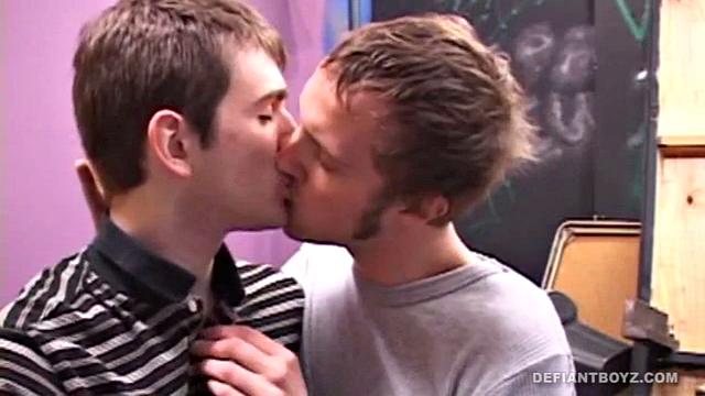 After making out, Dorian Jensen and James O'Neil strip and pleasure each other's cock. Dorian cums on James' face and receives a messy facial.