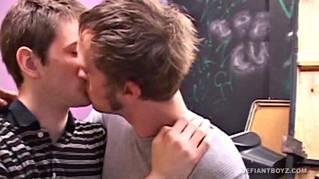 After making out, Dorian Jensen and James O'Neil strip and pleasure each other's cock. Dorian cums on James' face and receives a messy facial.