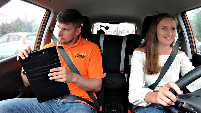 Busty babe with natural boobs fucked in car outdoor