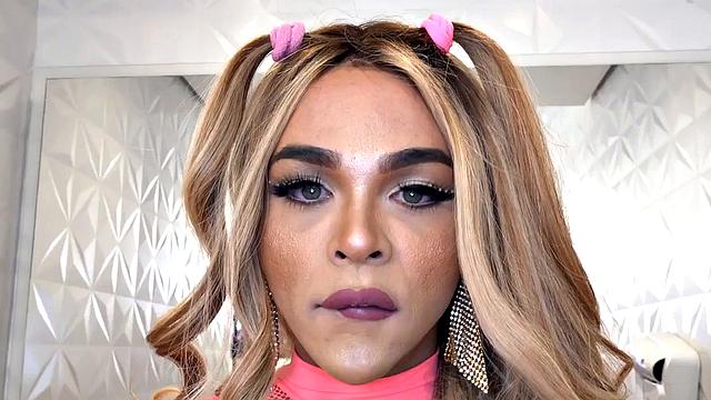 Big-ass Trans got IR anal fucled while wanking her cock