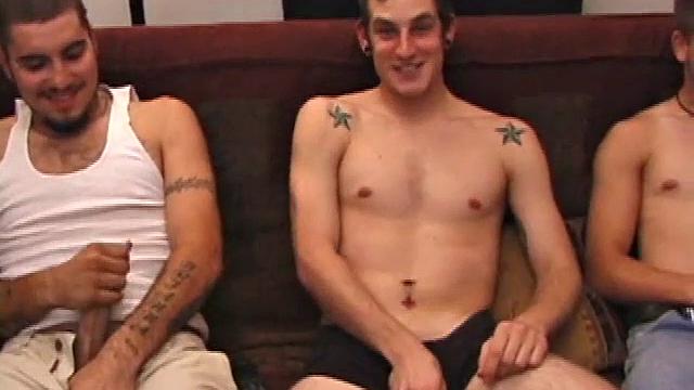 Brock LaBelli and Rock Lee claim to be straight, while Torque identifies as bisexual. On the sofa, Torque gets down to business on Rock's dick. Rock obviously finds the attention nice.