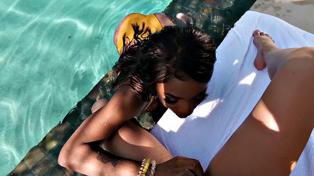 Lesbian pool party with scissoring, bubble butt, and pussy licking galore!