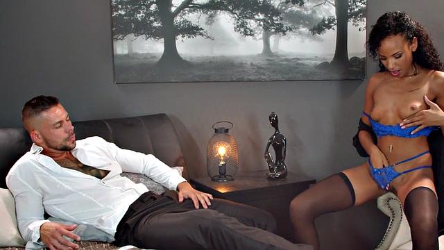 Black lingerie babe stripping before kinky sex