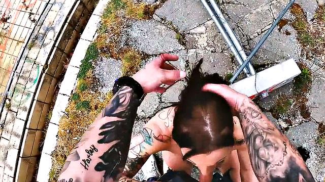 Public babe smashed by nice cock outdoors in wet pussy