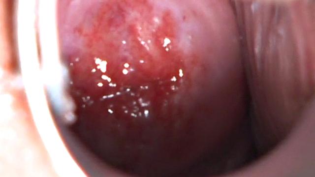 Oiled teen gapes and masturbates her wet and shaved pussy