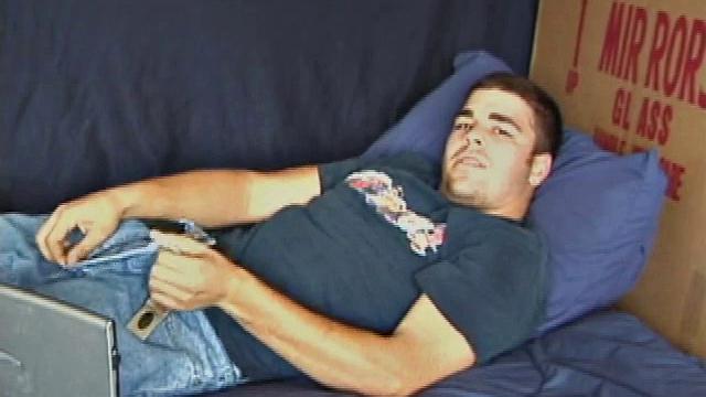 Young amateur Tony Hammer jacks off, sprays cum on his chest