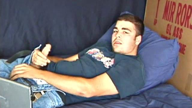 Young amateur Tony Hammer jacks off, sprays cum on his chest