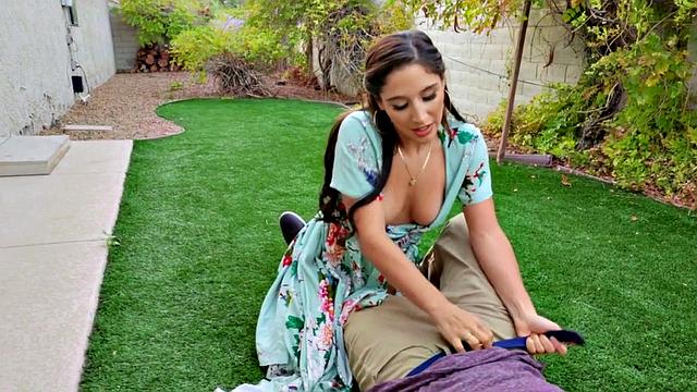 Busty babe fucked hard in doggystyle by big white dick