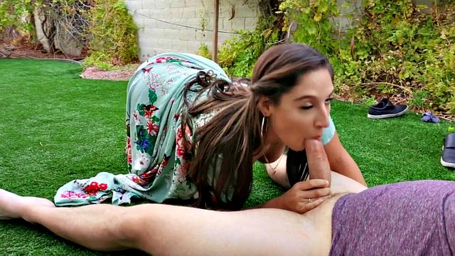 Busty babe fucked hard in doggystyle by big white dick