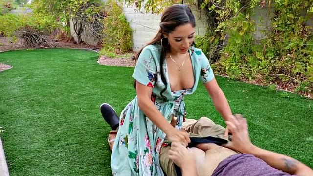 Busty babe fucked hard in doggystyle by big white dick