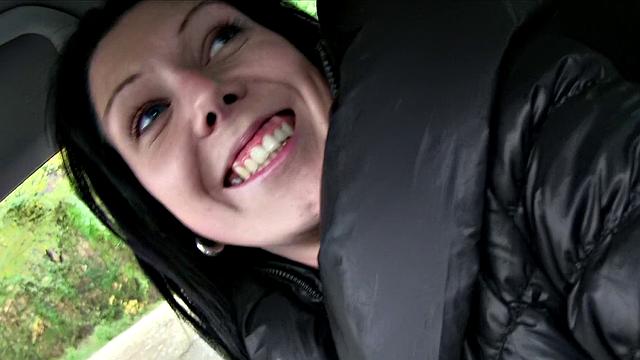 Tattooed brunette trades lift for quick fuck in public car action
