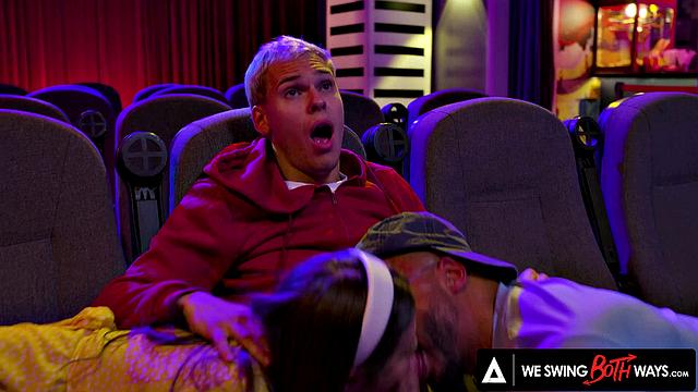WE SWING BOTH WAYS - Hottest Bisexual Threesome With Strangers In A Movie Theater