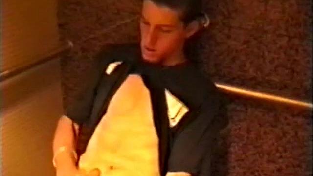 At first we watch shirtless Adam do some skateboarding tricks. Then, when he gets really horny, the young man skates off to a public restroom where he jerks off in one of the big stalls.