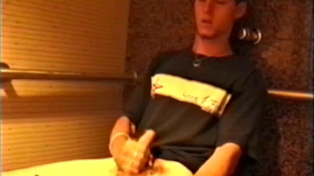 At first we watch shirtless Adam do some skateboarding tricks. Then, when he gets really horny, the young man skates off to a public restroom where he jerks off in one of the big stalls.