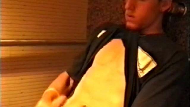 At first we watch shirtless Adam do some skateboarding tricks. Then, when he gets really horny, the young man skates off to a public restroom where he jerks off in one of the big stalls.