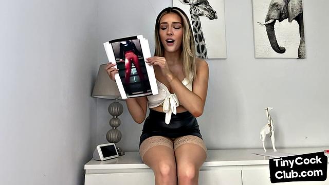 Fem bae in stockings talks dirty about small white cocks