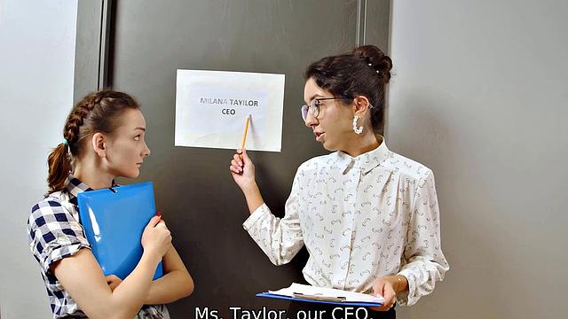 VIP4K. Sexy boss knows how to satisfy her assistant and office worker