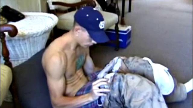 Taking a break from yard work, Shane strips naked and starts stroking his cock. While working the TV remote, Shane edges himself toward the big finish.