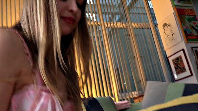 Real amateur 21yo chick in stockings gives oiled HJ in POV