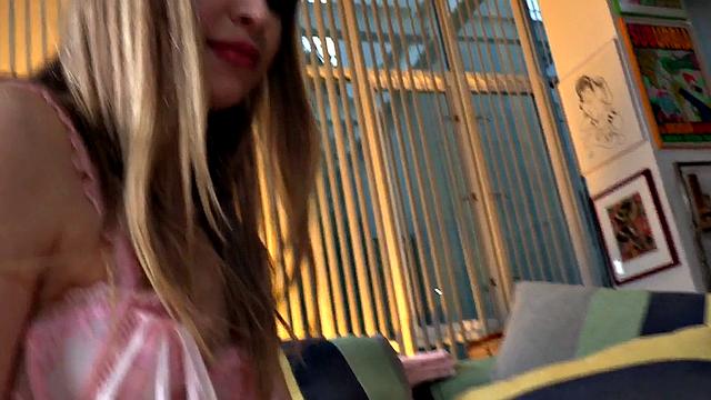 Real amateur 21yo chick in stockings gives oiled HJ in POV