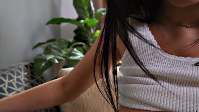 Kinky threesome with busty blonde and tattooed babe in living room