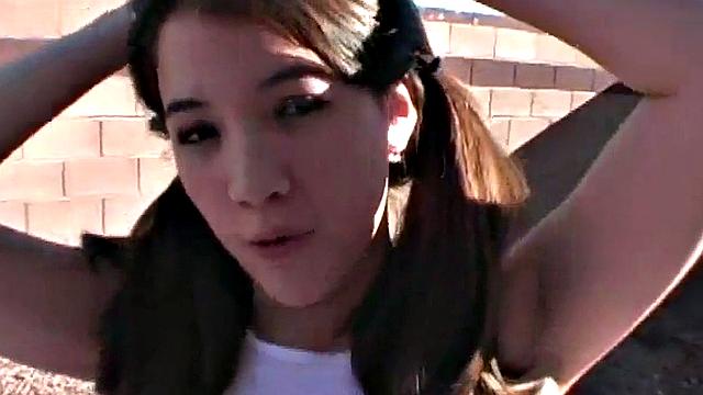 Busty teen tease stripping and fondling