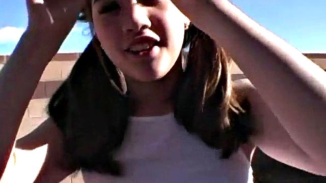 Busty teen tease stripping and fondling