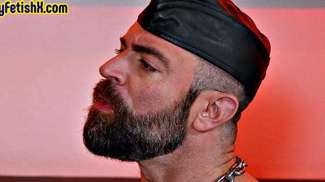 Hairy hunk in leather fisting greedy deepthroat sub