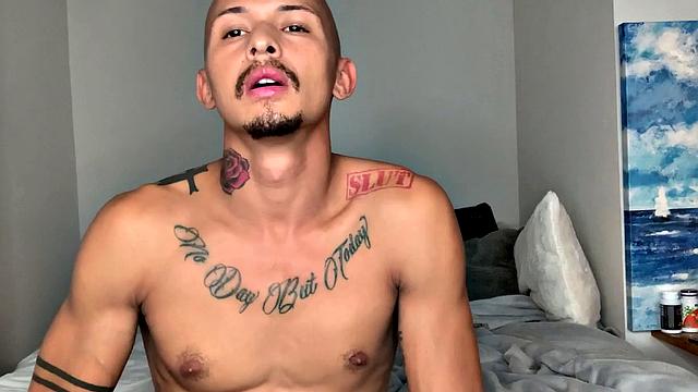 Parked on his bed, Joseph slowly starts stripping out of his clothes. Down to his boxers, he pulls out his huge cock and balls, and begins working up a stiff one. Once hard, the young Latino gets completely naked and starts beating off.