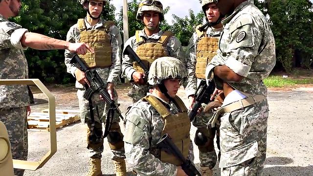 Black army bottom fucked while sucking in 3way outdoors