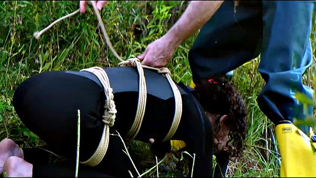 Lezdom babe Lydia Black gets anal domination by a pond from Charlotte Sartre