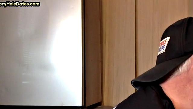 Gloryhole DILF sucks cock in homemade closeup BJ