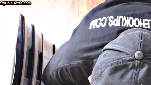 Gloryhole DILF sucks cock in homemade closeup BJ