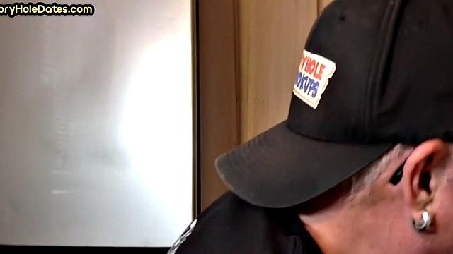 Gloryhole DILF sucks cock in homemade closeup BJ