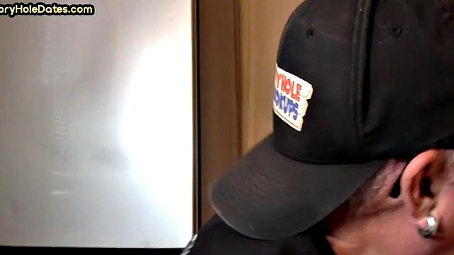 Gloryhole DILF sucks cock in homemade closeup BJ