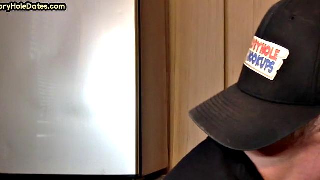 Gloryhole DILF sucks cock in homemade closeup BJ