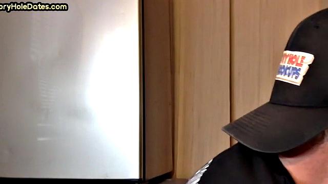 Gloryhole DILF sucks cock in homemade closeup BJ