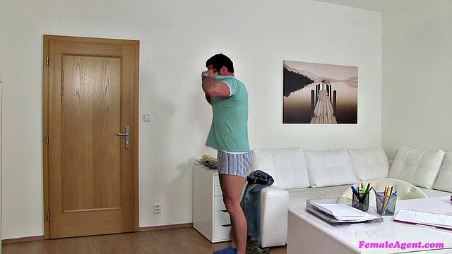 Excited stud can't believe his luck as he fucks foxy agent